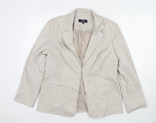 EWM Womens Beige Jacket Blazer Size 12 Hook & Eye
