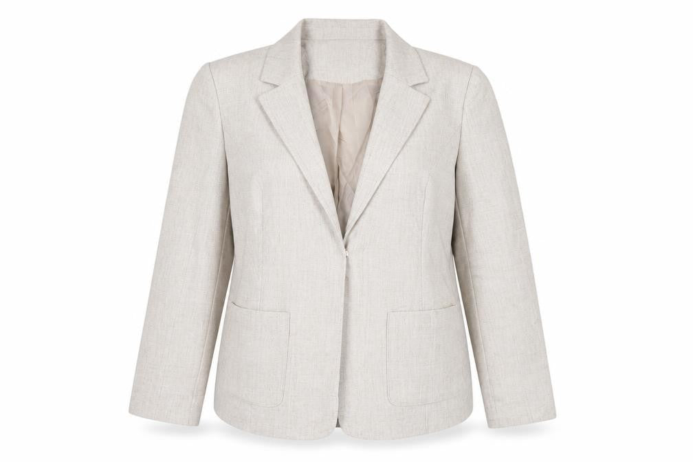 EWM Womens Beige Jacket Blazer Size 12 Hook & Eye