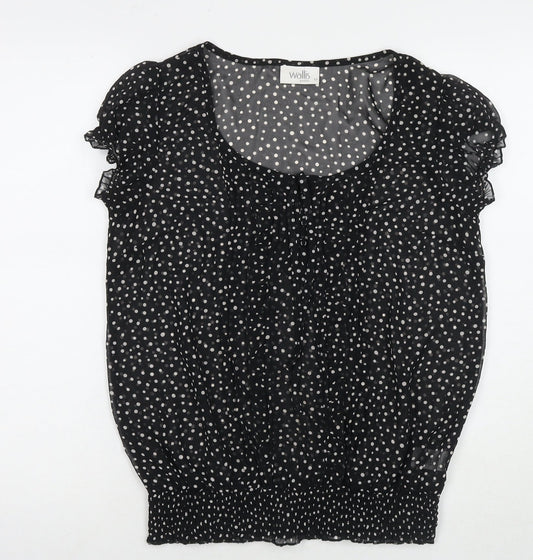 Wallis Womens Black Polka Dot Polyester Basic Blouse Size 12 Round Neck