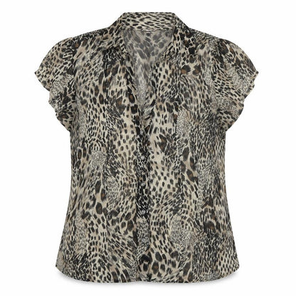 Select Womens Beige Animal Print Polyester Basic Button-Up Size 16 V-Neck