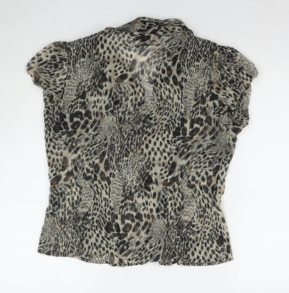 Select Womens Beige Animal Print Polyester Basic Button-Up Size 16 V-Neck