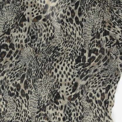 Select Womens Beige Animal Print Polyester Basic Button-Up Size 16 V-Neck