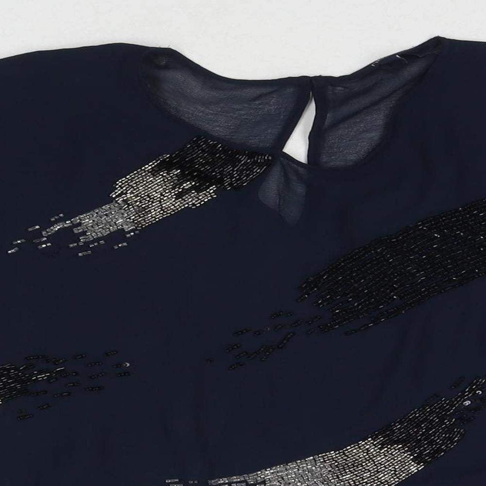 New Look Womens Blue Polyester Basic Blouse Size 10 Round Neck