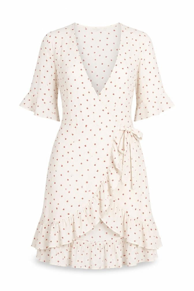 Vera & Lucy Womens White Geometric Polyester Wrap Dress Size M V-Neck Pullover - Hearts