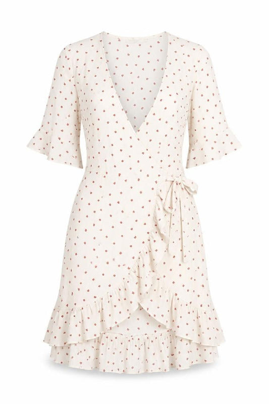 Vera & Lucy Womens White Geometric Polyester Wrap Dress Size M V-Neck Pullover - Hearts