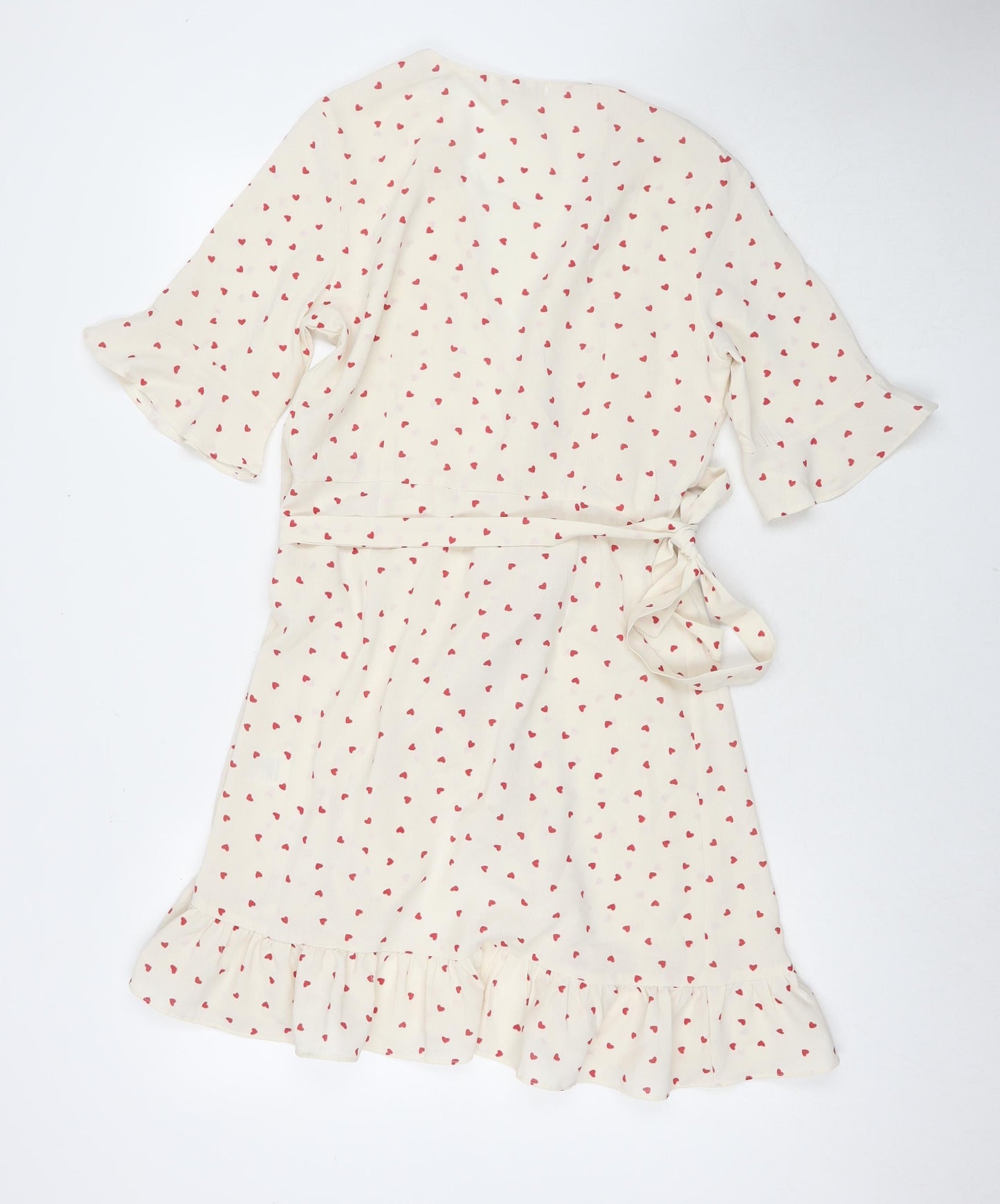 Vera & Lucy Womens White Geometric Polyester Wrap Dress Size M V-Neck Pullover - Hearts