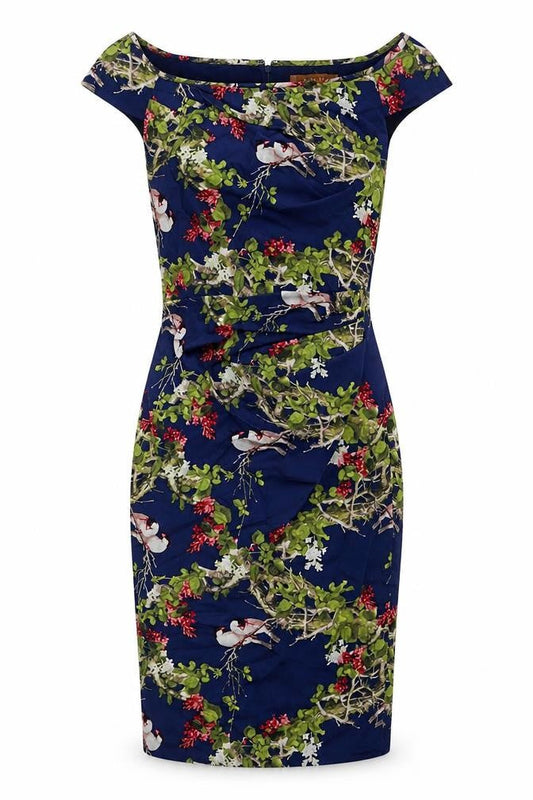 Jolie Moi Womens Multicoloured Floral Cotton Pencil Dress Size 10 Round Neck Zip - Birds