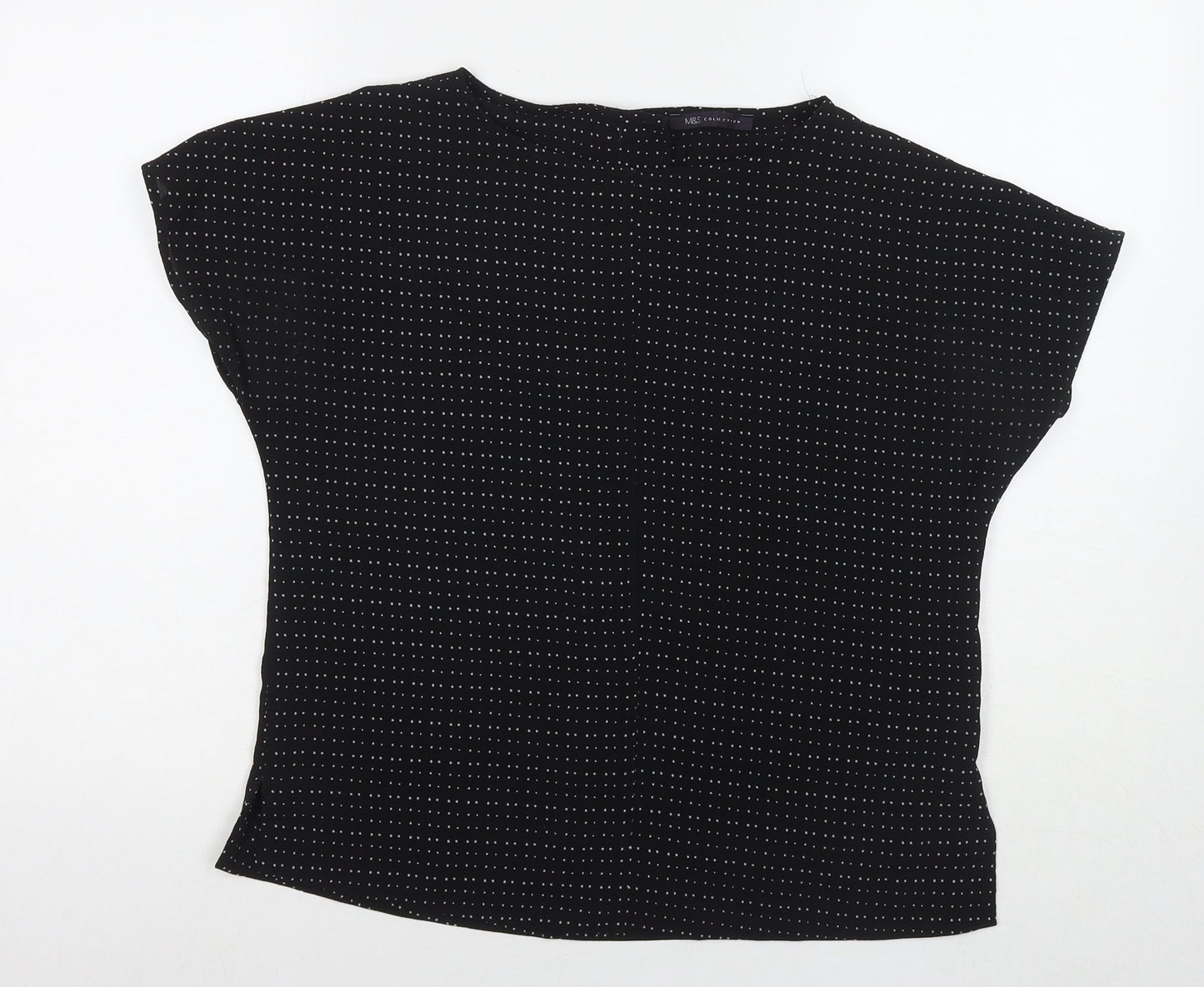 Marks and Spencer Womens Black Polka Dot Polyester Basic Button-Up Size 10 Round Neck