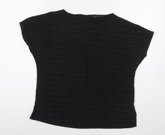 Marks and Spencer Womens Black Polka Dot Polyester Basic Button-Up Size 10 Round Neck