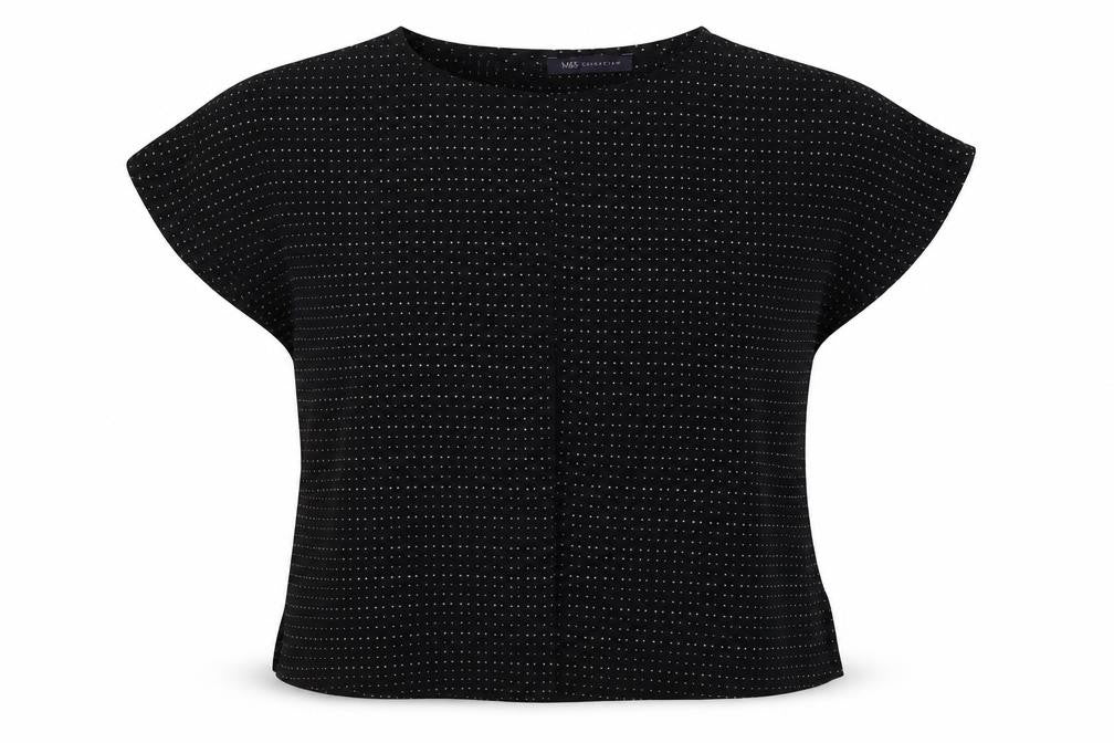 Marks & Spencer Womens Black Polka Dot Polyester Basic Button-Up Size 10 Round Neck