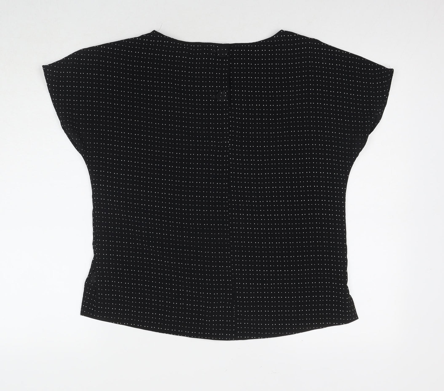 Marks and Spencer Womens Black Polka Dot Polyester Basic Button-Up Size 10 Round Neck