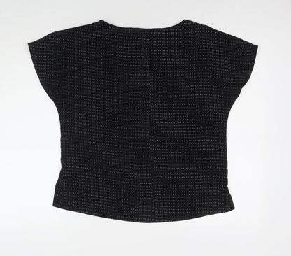 Marks & Spencer Womens Black Polka Dot Polyester Basic Button-Up Size 10 Round Neck