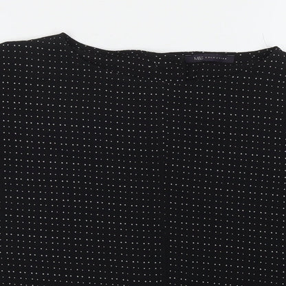 Marks & Spencer Womens Black Polka Dot Polyester Basic Button-Up Size 10 Round Neck