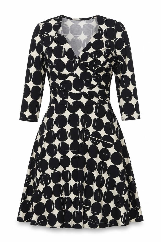 Leota Womens Black Polka Dot Polyester Fit & Flare Size S V-Neck Pullover
