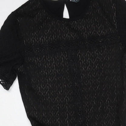 Dorothy Perkins Womens Black Geometric Cotton A-Line Size 8 Round Neck Pullover
