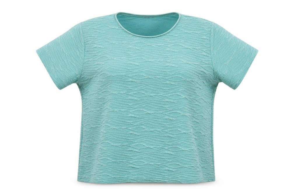 EWM Womens Blue Geometric Polyester Basic T-Shirt Size 18 Round Neck - Size 18-20