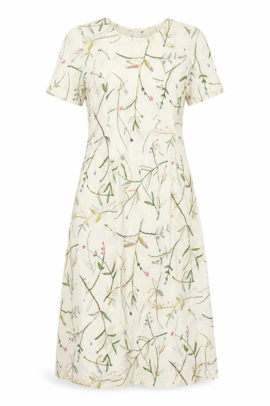 Monsoon Womens Beige Floral Polyester A-Line Size 10 Round Neck Zip