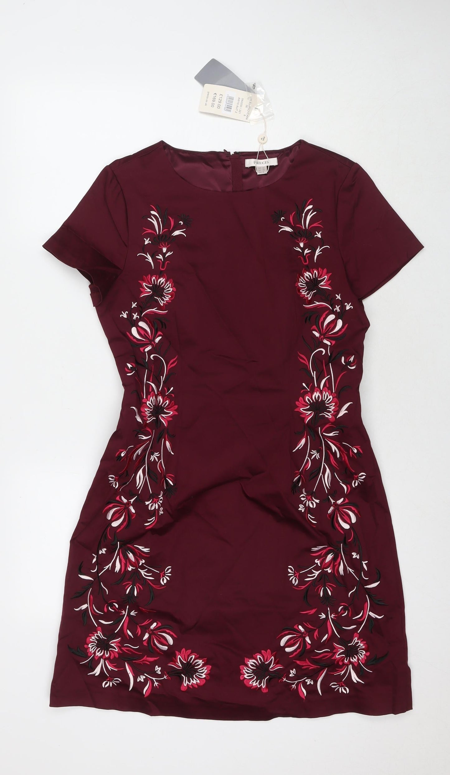 Precis Womens Red Floral Cotton A-Line Size 10 Round Neck Zip