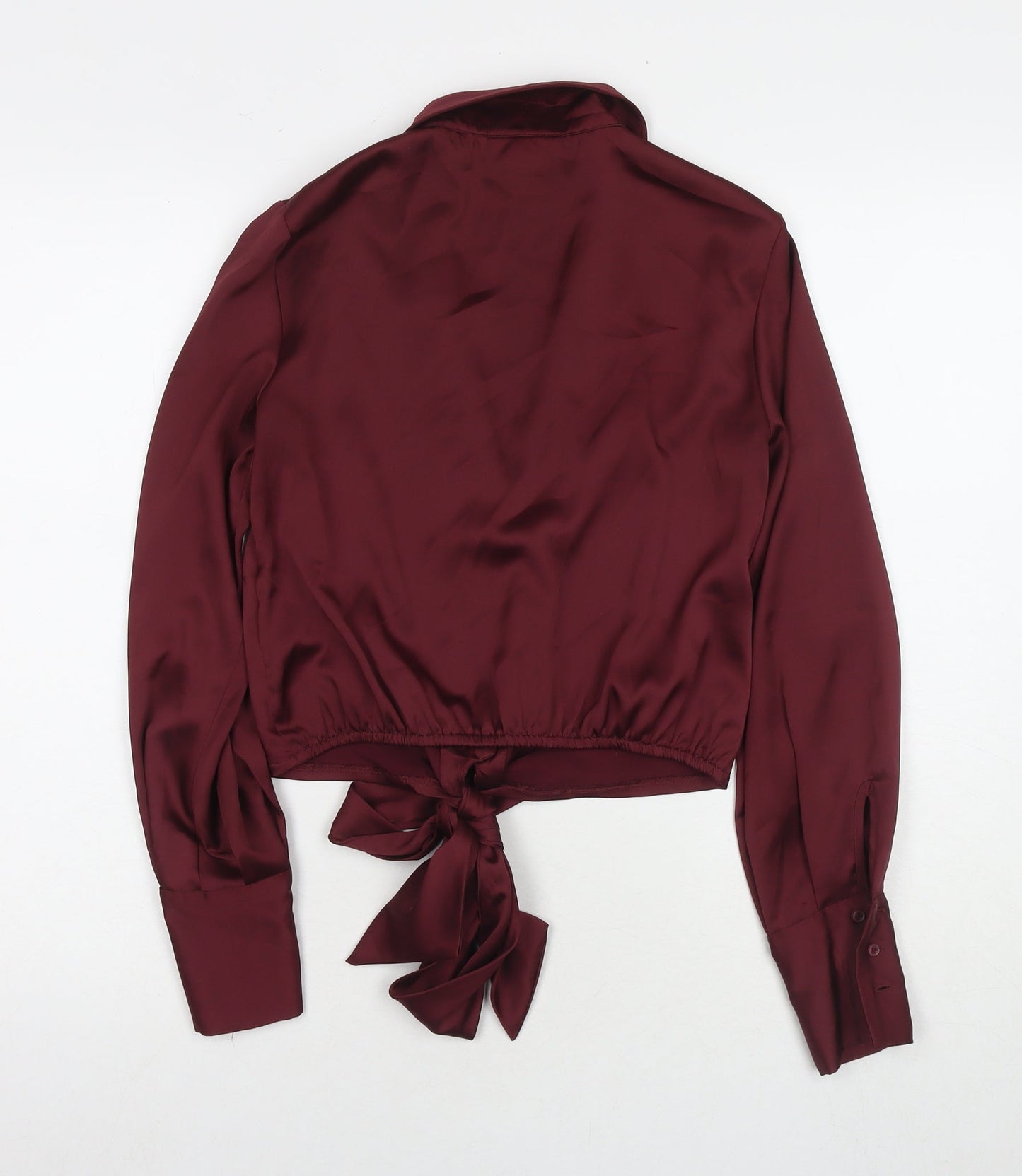 Topshop Womens Red Polyester Basic Button-Up Size 8 Collared
