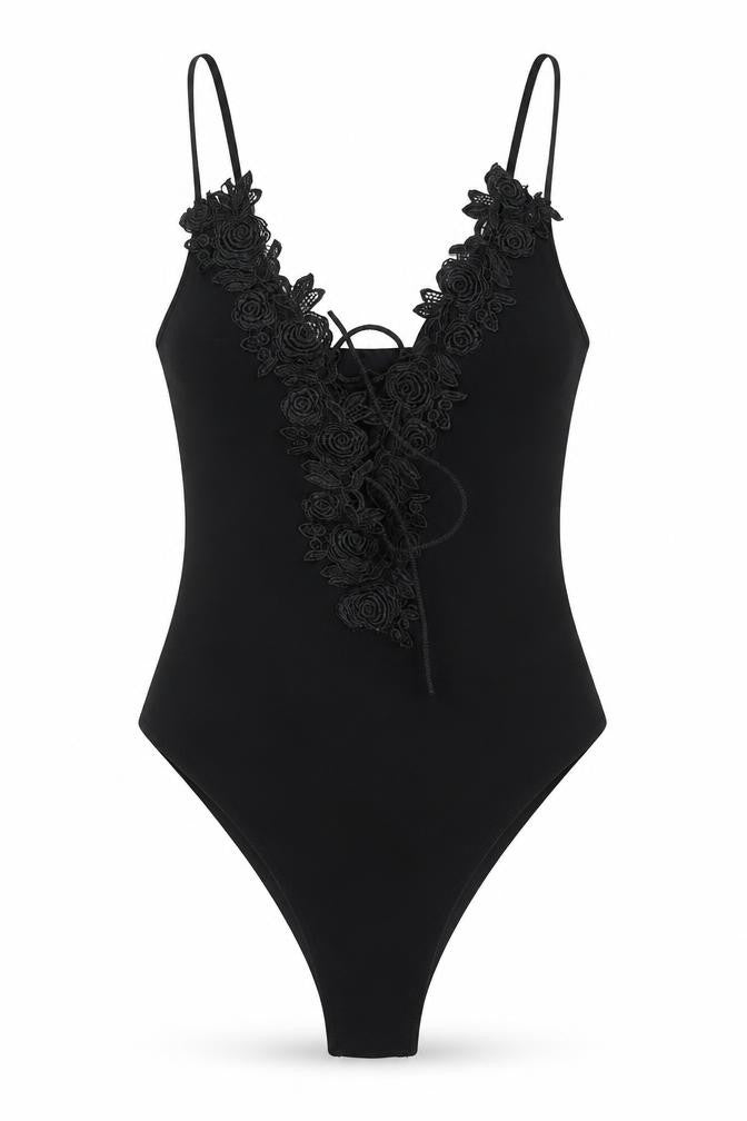 Lasula Womens Black Polyester Bodysuit One-Piece Size S Snap