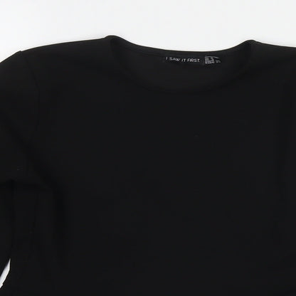 Close-up detail of I SAW IT FIRST women’s black polyester basic blouse, size UK 8, round neck
