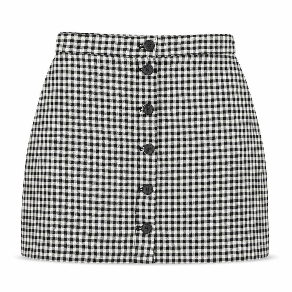 H&M Womens Black Check Cotton A-Line Skirt Size 8 Button