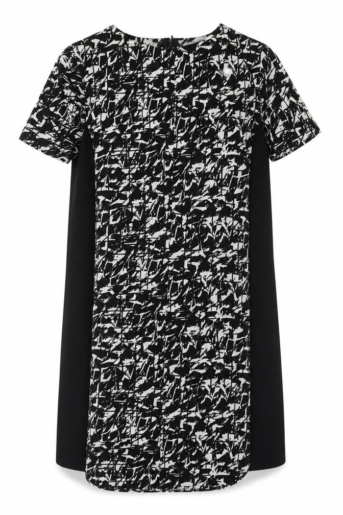 Marks & Spencer Womens Black Geometric Polyester A-Line Size 10 Round Neck Zip