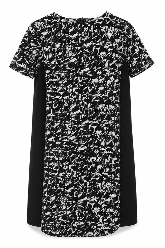 Marks & Spencer Womens Black Geometric Polyester A-Line Size 10 Round Neck Zip