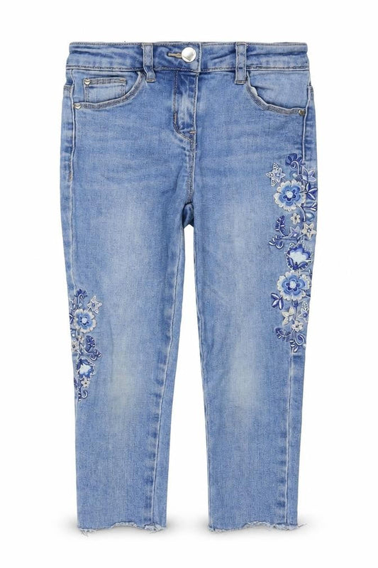 George Girls Blue Cotton Cropped Jeans Size 5-6 Years Regular Pullover - Flowers