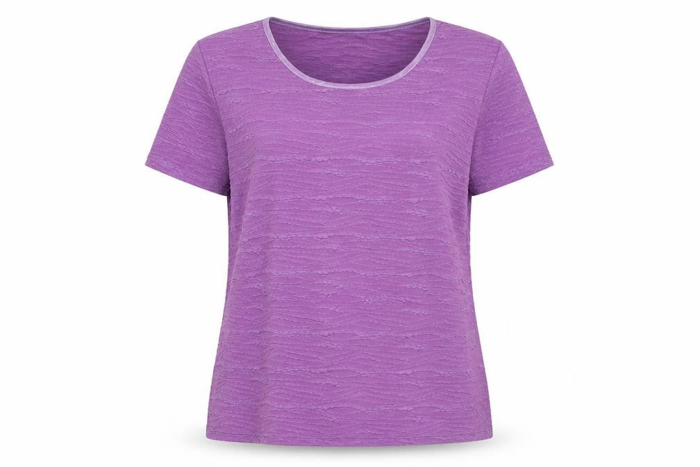 EWM Womens Purple Polyester Basic T-Shirt Size L Round Neck