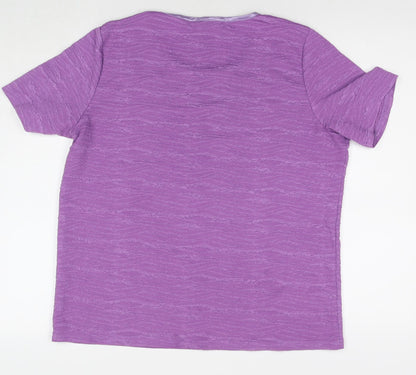 EWM Womens Purple Polyester Basic T-Shirt Size L Round Neck