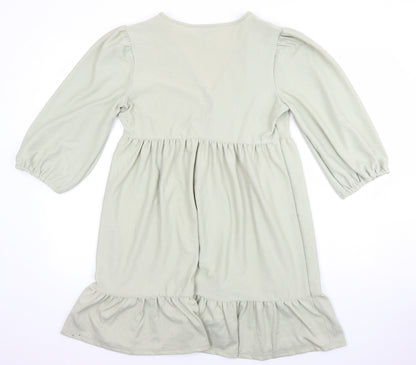 Back view of Miss Selfridge women’s green polyester tunic blouse, size UK 12, v-neck