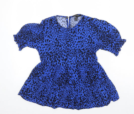 New Look Womens Multicoloured Animal Print Viscose Tunic Blouse Size 8 Round Neck