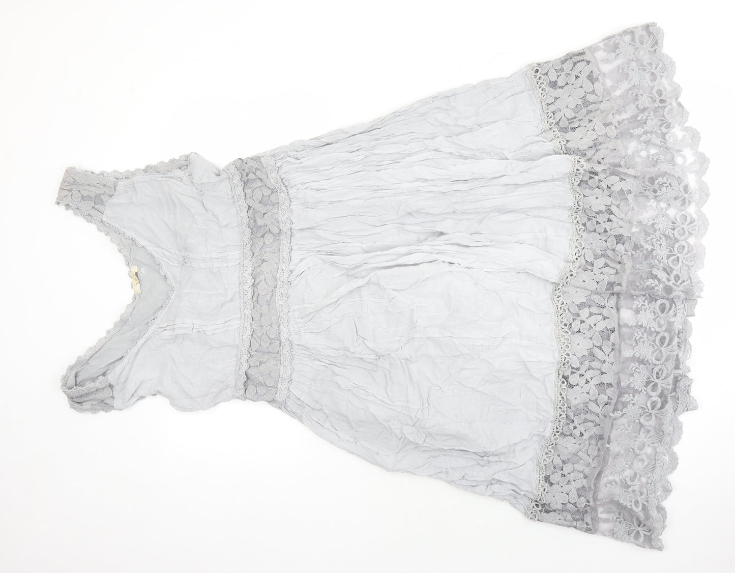 Ambra Womens Grey Viscose A-Line Size XL V-Neck - Lace Detail