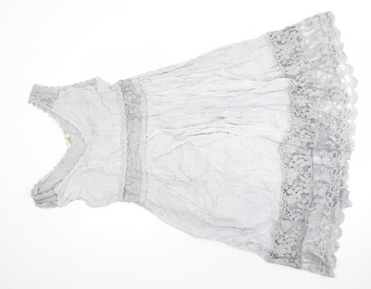 Ambra Womens Grey Viscose A-Line Size XL V-Neck - Lace Detail