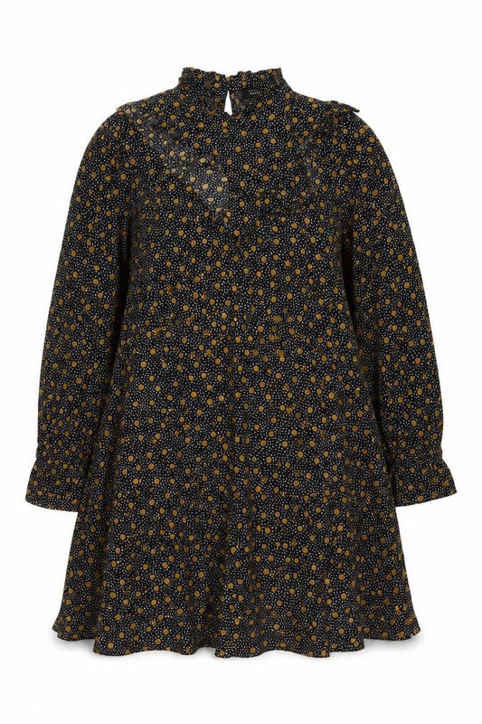 New Look Womens Black Geometric Viscose A-Line Size 12 Mock Neck Button