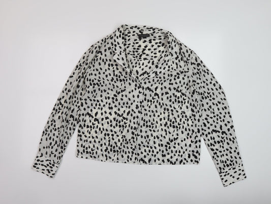 Topshop Womens Ivory Animal Print Polyester Basic Blouse Size 12 V-Neck
