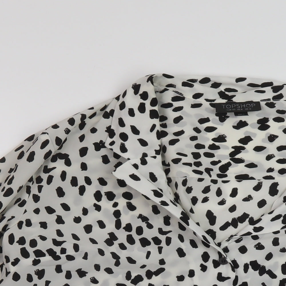 Topshop Womens Ivory Animal Print Polyester Basic Blouse Size 12 V-Neck