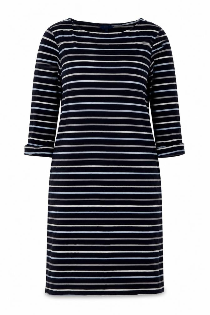 Cotton Traders Womens Blue Striped Cotton A-Line Size 10 Round Neck Pullover