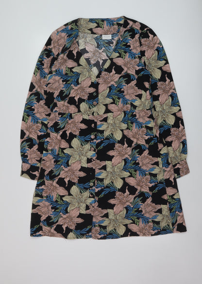VILA Womens Multicoloured Floral Polyester A-Line Size 10 V-Neck Button
