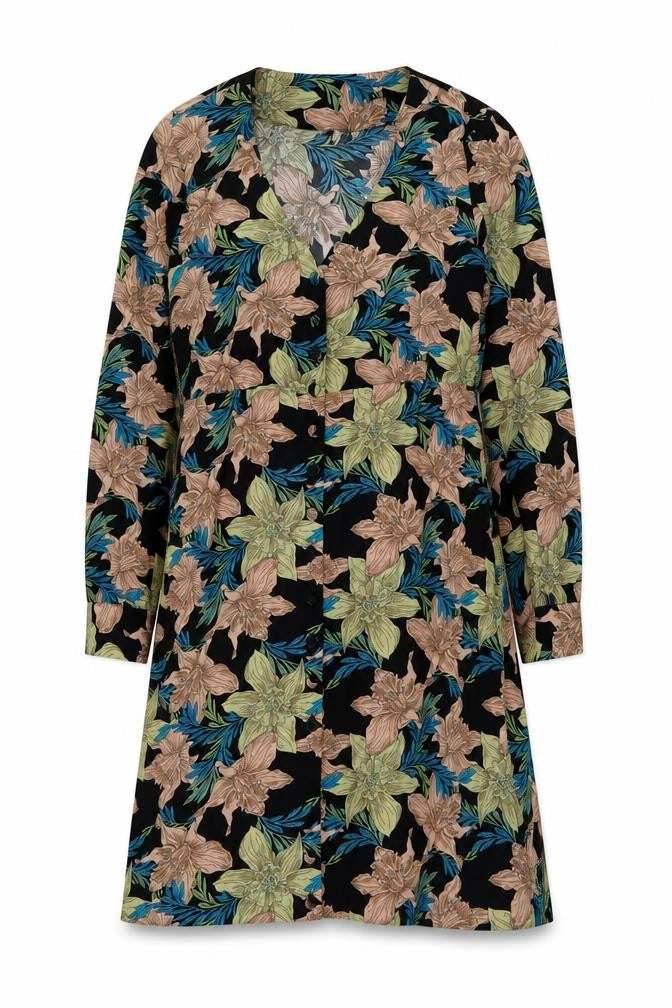 VILA Womens Multicoloured Floral Polyester A-Line Size 10 V-Neck Button