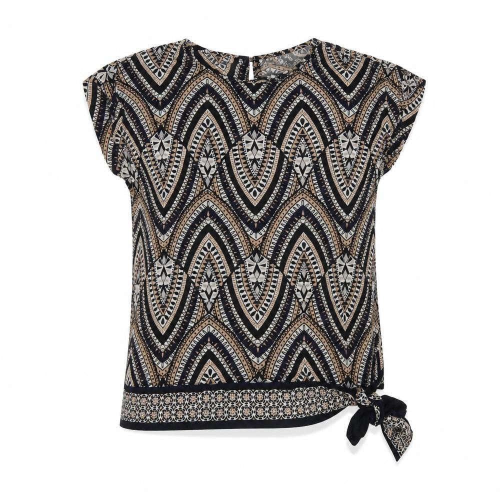 Wallis Womens Multicoloured Geometric Viscose Basic T-Shirt Size 8 Round Neck