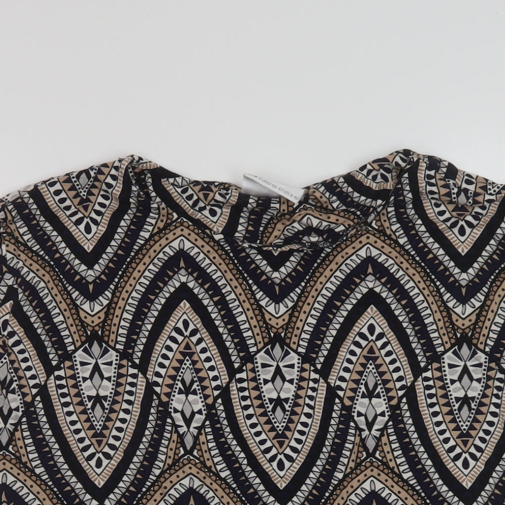 Wallis Womens Multicoloured Geometric Viscose Basic T-Shirt Size 8 Round Neck