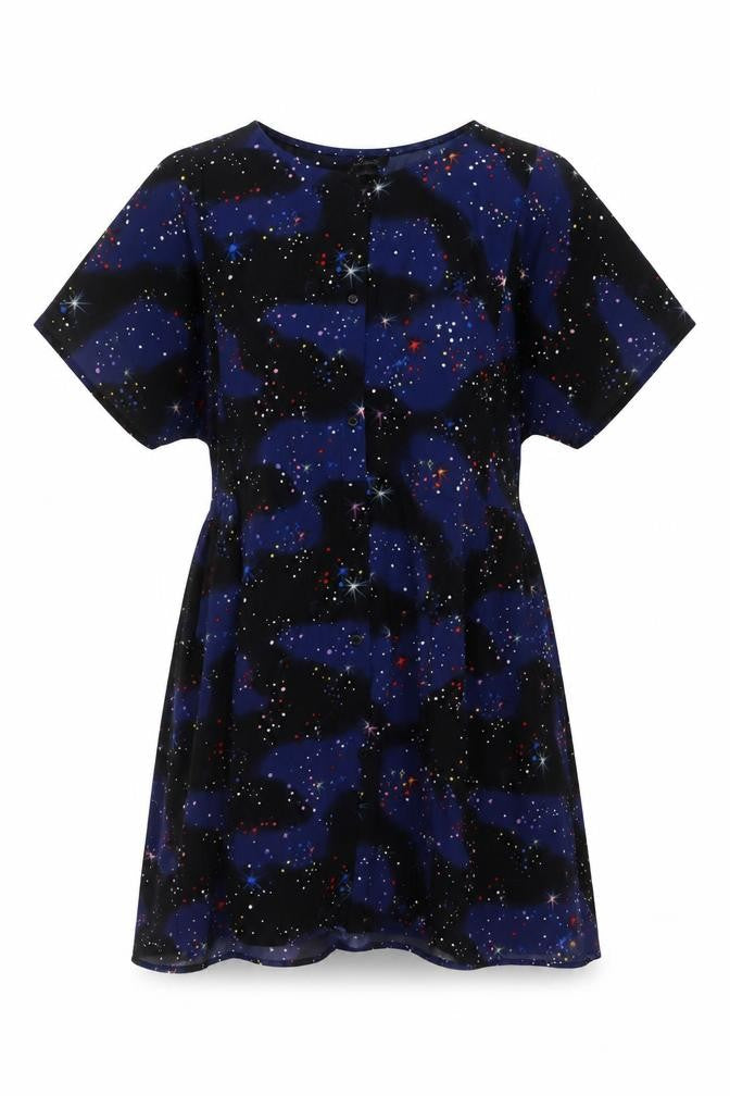 Monki Womens Black Geometric Polyester A-Line Size S Round Neck Button