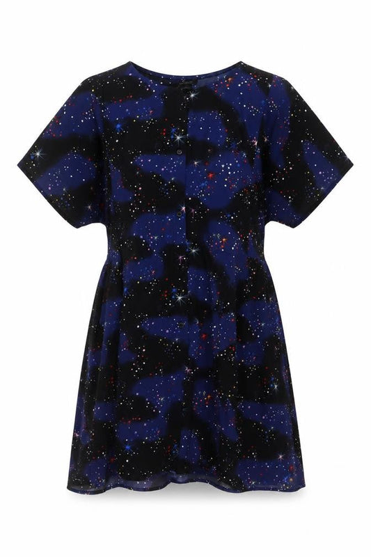 Monki Womens Black Geometric Polyester A-Line Size S Round Neck Button