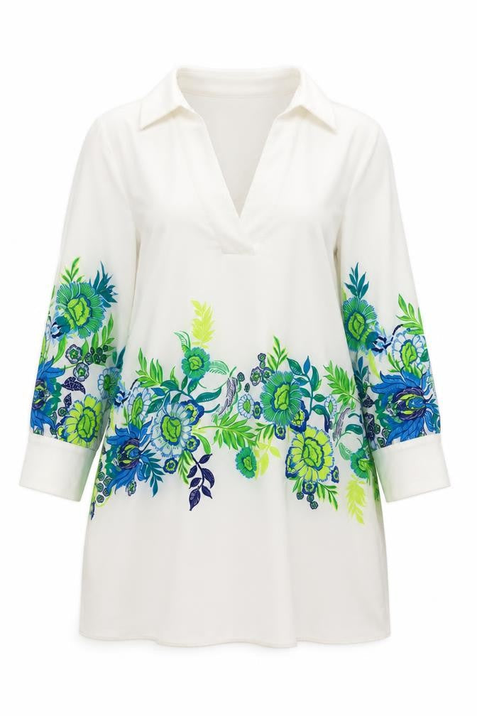 Zara Womens White Floral Polyester A-Line Size S V-Neck Pullover