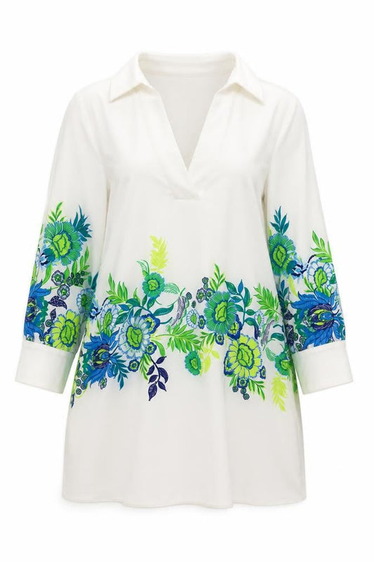 Zara Womens White Floral Polyester A-Line Size S V-Neck Pullover
