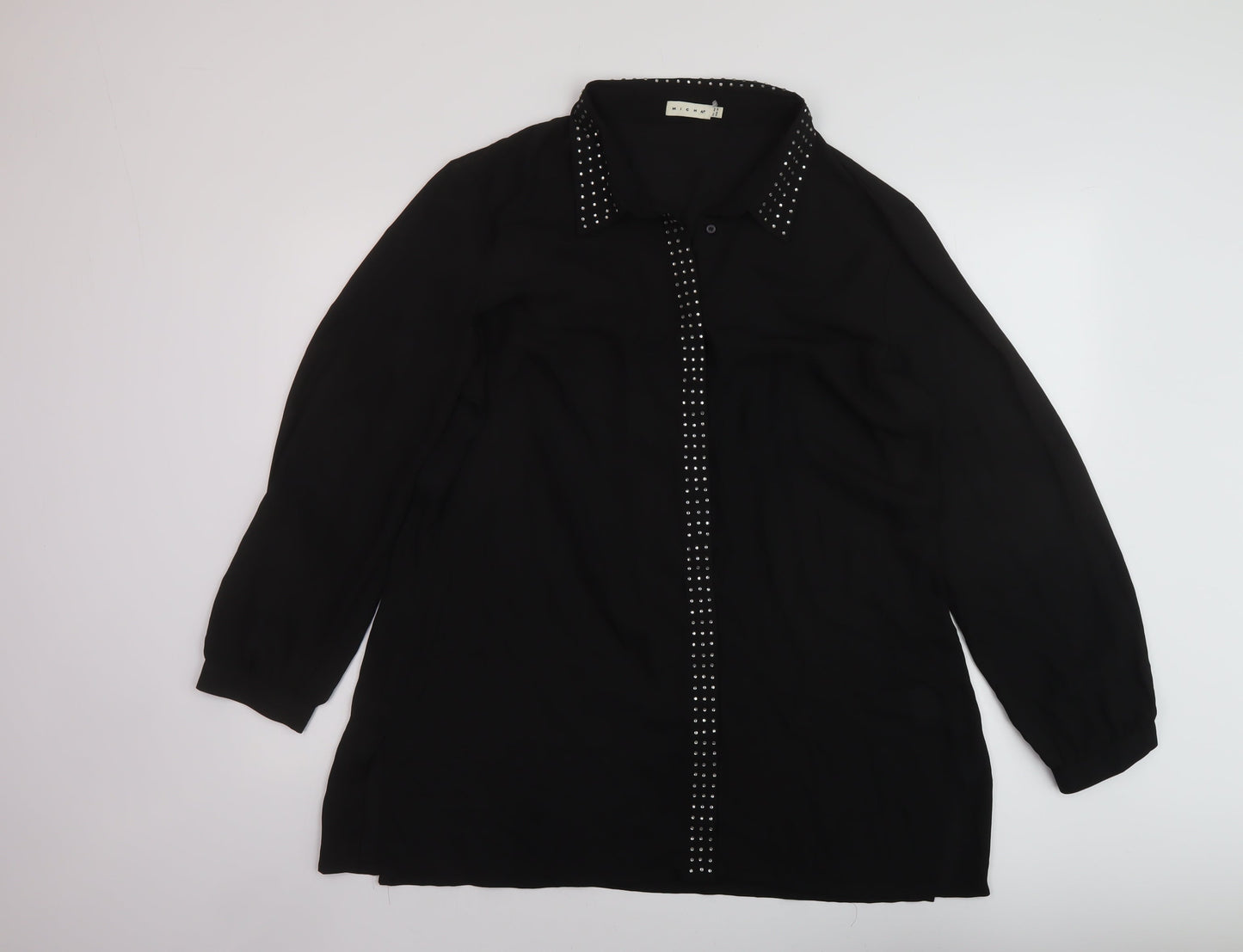 MICHA Womens Black Polyester Basic Button-Up Size 20 Collared