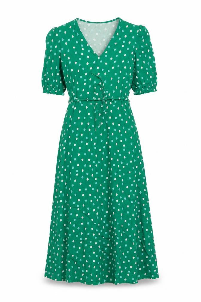Marks & Spencer Womens Green Polka Dot Viscose A-Line Size 6 V-Neck Pullover