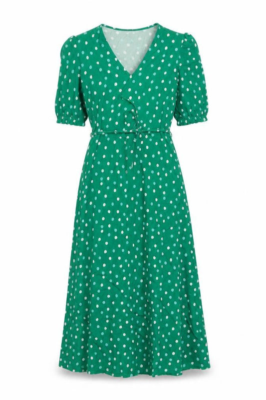 Marks & Spencer Womens Green Polka Dot Viscose A-Line Size 6 V-Neck Pullover